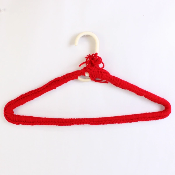 Lot of 2 Vintage Hand Crochet Wire Hangers Standard Sz Red Yarn Decoration