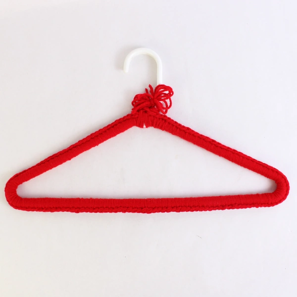 Lot of 2 Vintage Hand Crochet Wire Hangers Standard Sz Red Yarn Decoration