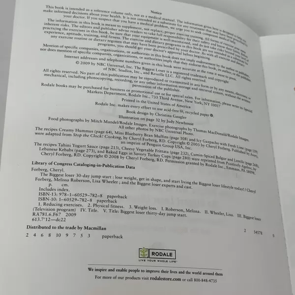 Biggest Loser 30-Day Jump Start by Cheryl Forberg RD Paperback 2009