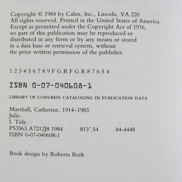 Vintage Julie by Catherine Marshall 1984 Hardcover McGraw-Hill Book HC DJ