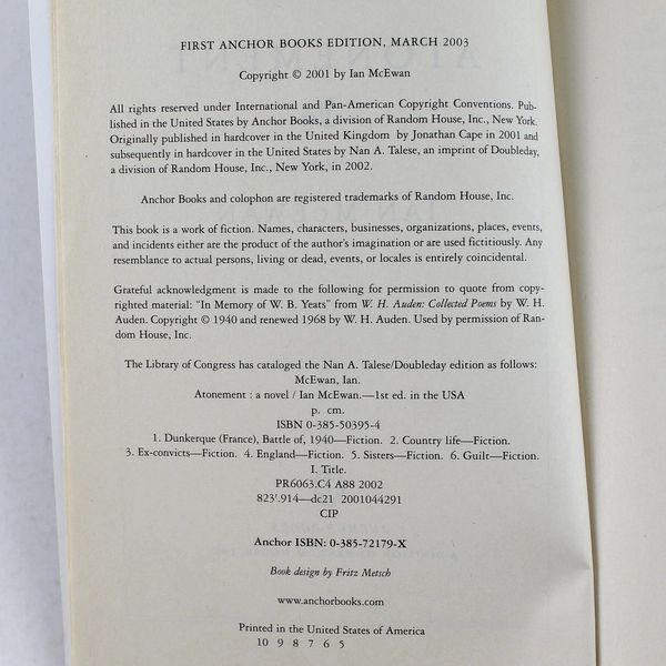 Atonement by Ian McEwan 2003 Paperback - National Bestseller, Pre-owned