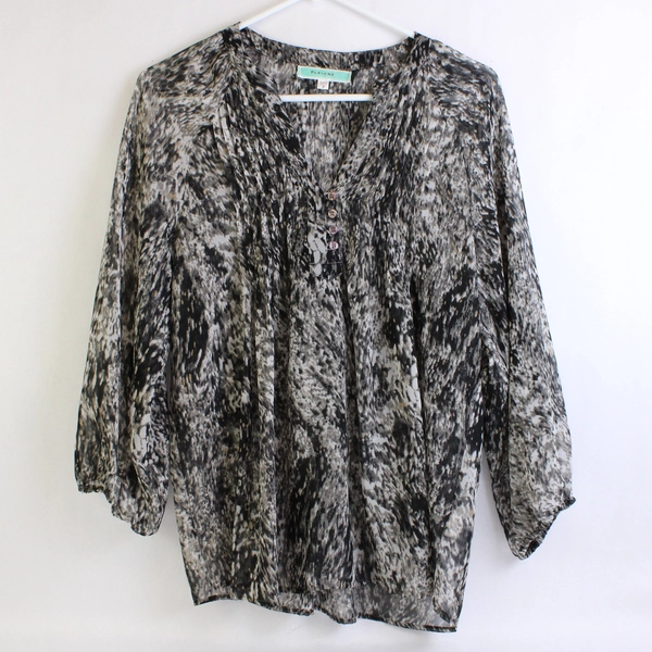 Pleione Sheer Gray Speckled Blouse Women's Size Medium
