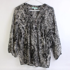 Pleione Sheer Gray Speckled Blouse Women's Size Medium