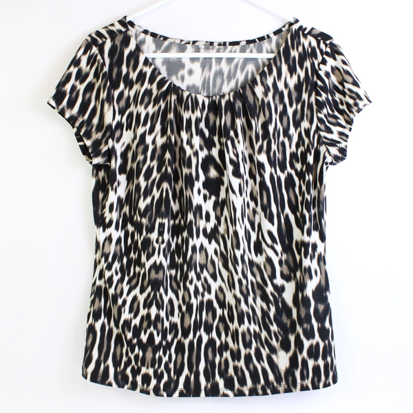 Worthington Leopard Patterned Short-Sleeved Blouse Women's Petite Large