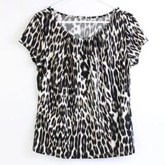 Worthington Leopard Patterned Short-Sleeved Blouse Women's Petite Large