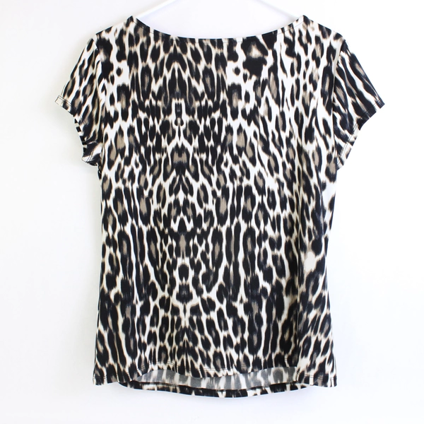 Worthington Leopard Patterned Short-Sleeved Blouse Women's Petite Large