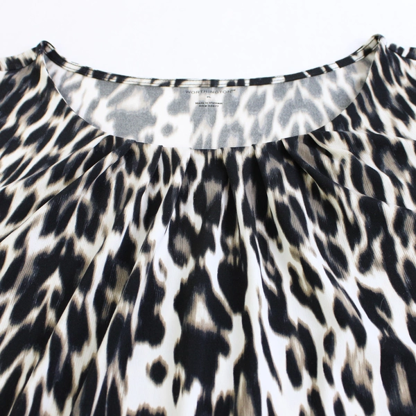 Worthington Leopard Patterned Short-Sleeved Blouse Women's Petite Large