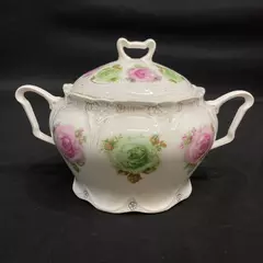 Three Crown Porcelain Footed Covered Bowl With Handles White Gold Trim Roses
