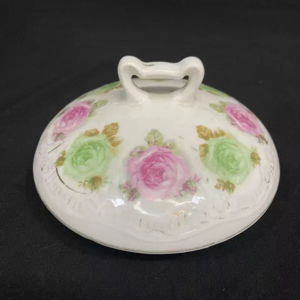 Three Crown Porcelain Footed Covered Bowl With Handles White Gold Trim Roses