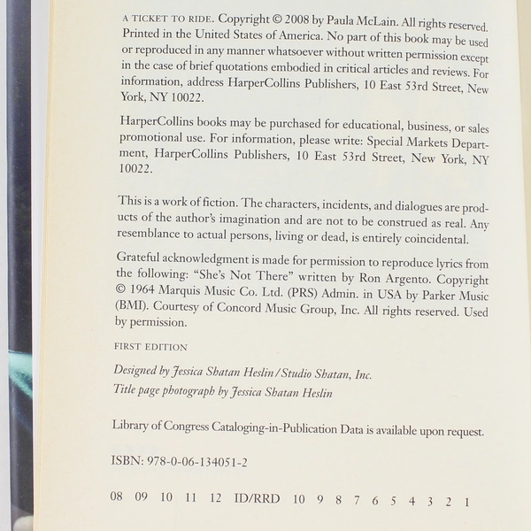 Ticket to Ride by Paula McLain 2008 Hardcover - Good Condition, Minor Wear