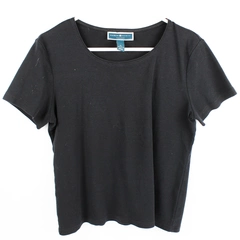 Karen Scott Petite Short Sleeve Shirt Women's Large 100% Cotton Black