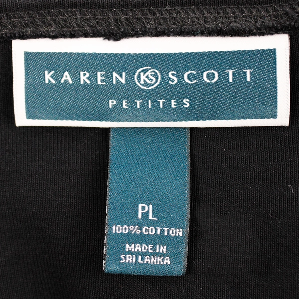 Karen Scott Petite Short Sleeve Shirt Women's Large 100% Cotton Black