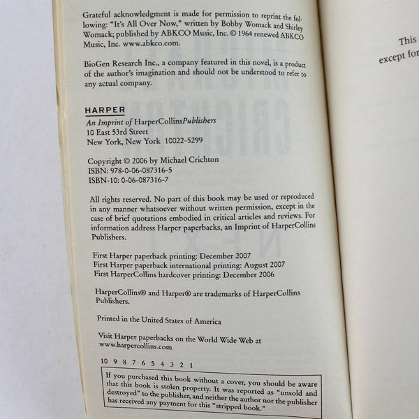 Michael Crichton Next 2007 Paperback Book - Good Condition, Science Adventure