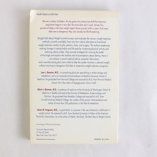 Straight Talk About Weight Control Consumer Reports 1991 Paperback