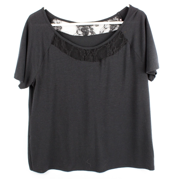 Notations Short Sleeve Shirt Women's Large Black Lace