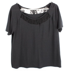 Notations Short Sleeve Shirt Women's Large Black Lace