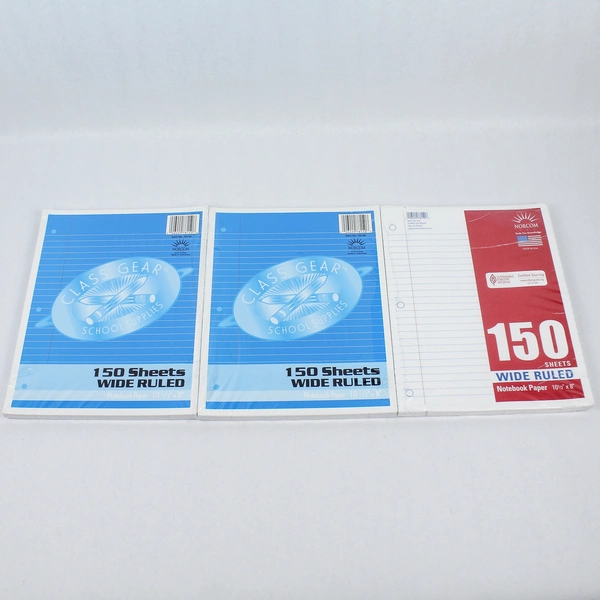 Lot of 3 Norcom 150 Sheets Wide Ruled Notebook Paper - School Supplies