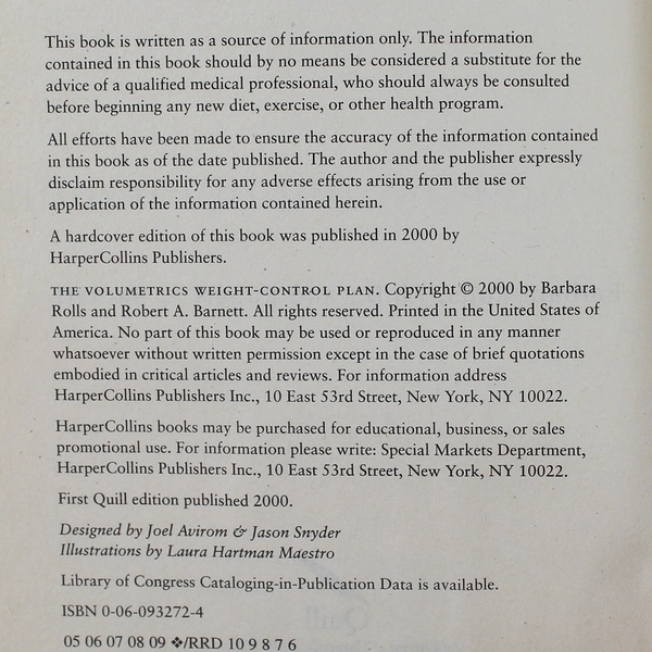 Volumetrics Weight-Control Plan by Barbara Rolls - Good Condition Paperback