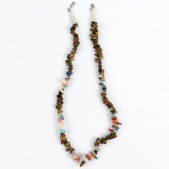 Vintage Handcrafted Gemstone Chip Necklace 16" - Tiger Eye, Turquoise, Amethyst