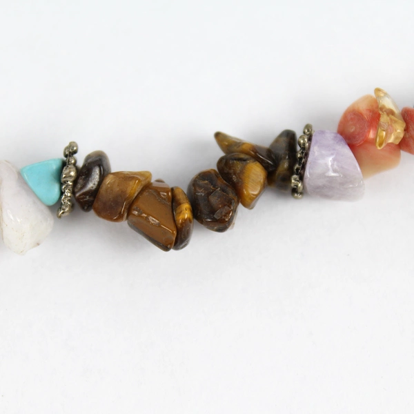 Vintage Handcrafted Gemstone Chip Necklace 16" - Tiger Eye, Turquoise, Amethyst