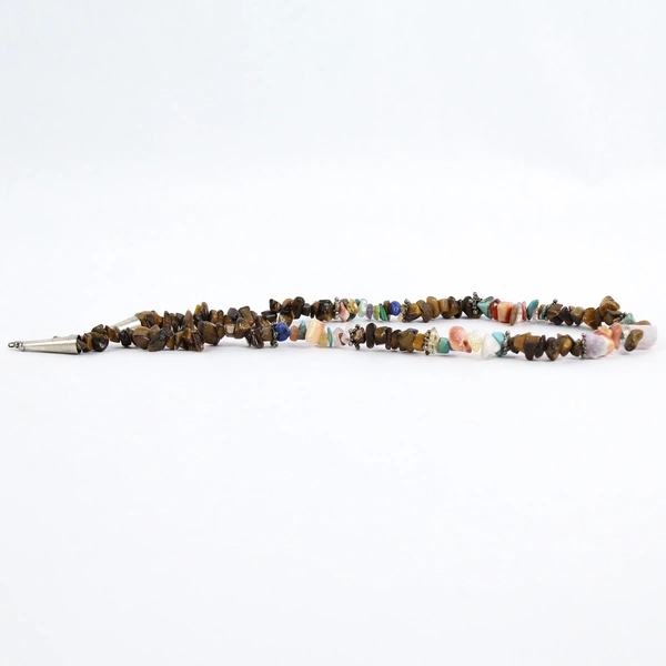 Vintage Handcrafted Gemstone Chip Necklace 16" - Tiger Eye, Turquoise, Amethyst
