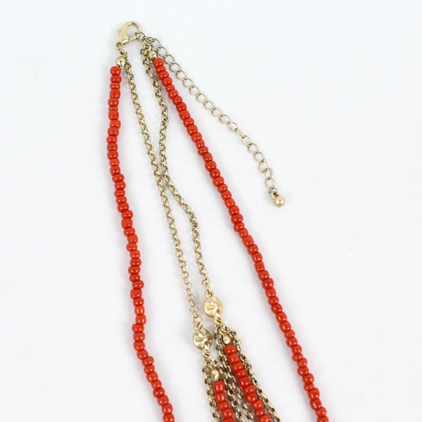 Vintage 4 Strand Handmade Red Seed Bead Necklace & Clip-On Earrings Set