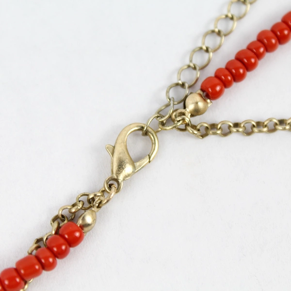 Vintage 4 Strand Handmade Red Seed Bead Necklace & Clip-On Earrings Set