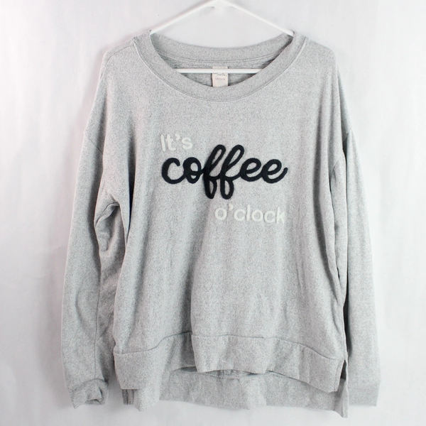 Secret Treasures Women's Gray "It's Coffee O'Clock" Pajama Shirt L 12-14 Flaw