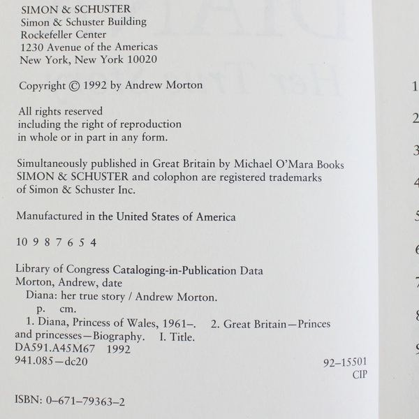 Diana: Her True Story by Andrew Morton 1992 Hardcover Dust Jacket