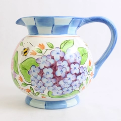 8 Inch Tall Round Ceramic Carolines Garden Pitcher Hand Painted