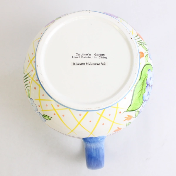 8 Inch Tall Round Ceramic Carolines Garden Pitcher Hand Painted
