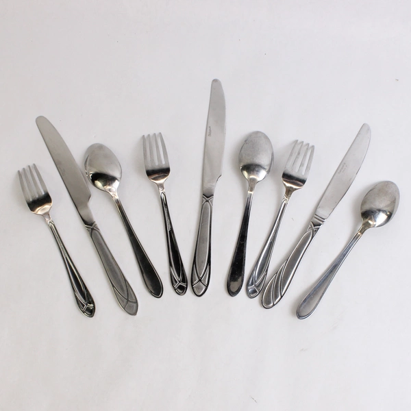 Lot of 9 Pfaltzgraff Flatware Spoons Forks Knives Mirage Frost Stainless Steel