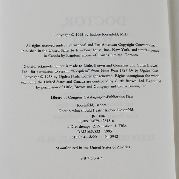 Doctor, What Should I Eat? by Isadore Rosenfeld 1995 Hardcover - Good Condition