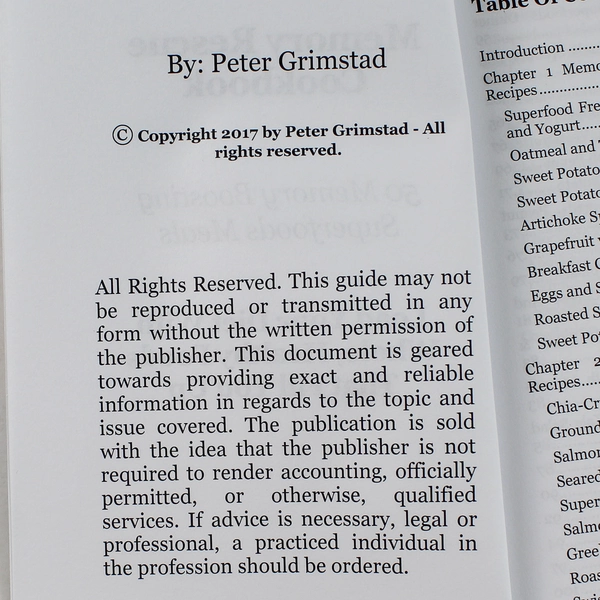 Memory Rescue Cookbook by Peter Grimstad 2017 - Brain Health Recipes