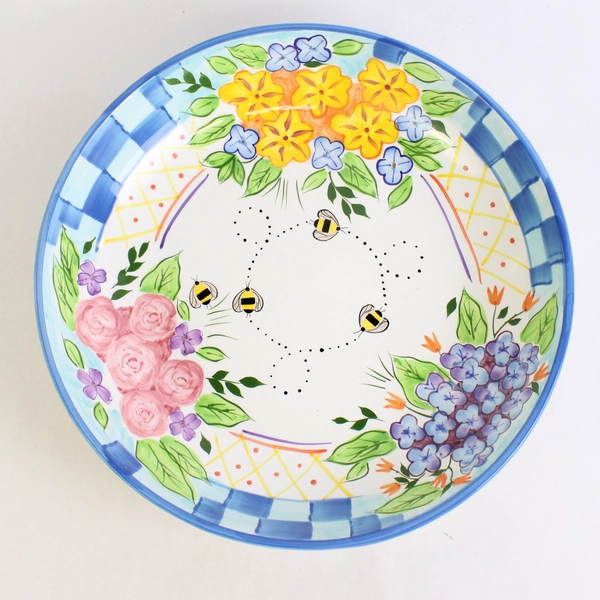 Caroline's Garden Hand-Painted Ceramic Fruit or Serving Bowl 13.5"