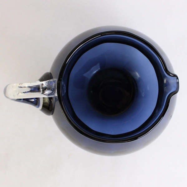 Unmarked Dark Blue Glass Pitcher with Clear Handle 6.5" Tall
