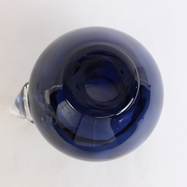 Unmarked Dark Blue Glass Pitcher with Clear Handle 6.5" Tall
