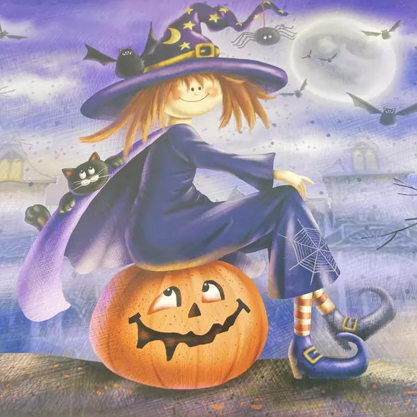 LTD Halloween Decorative Appliance Magnet Vinyl Witch Sitting on Pumpkin