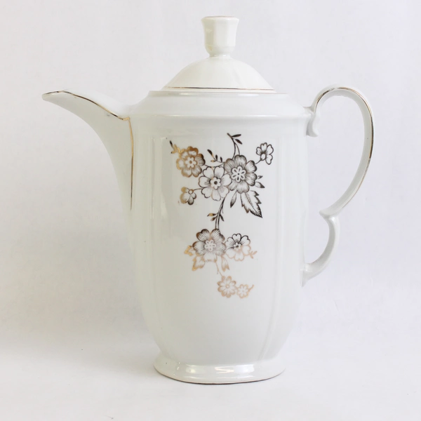 Vintage Bavaria Germany Gold-Painted White Ceramic Teapot