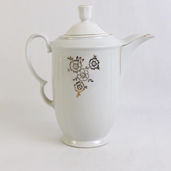 Vintage Bavaria Germany Gold-Painted White Ceramic Teapot