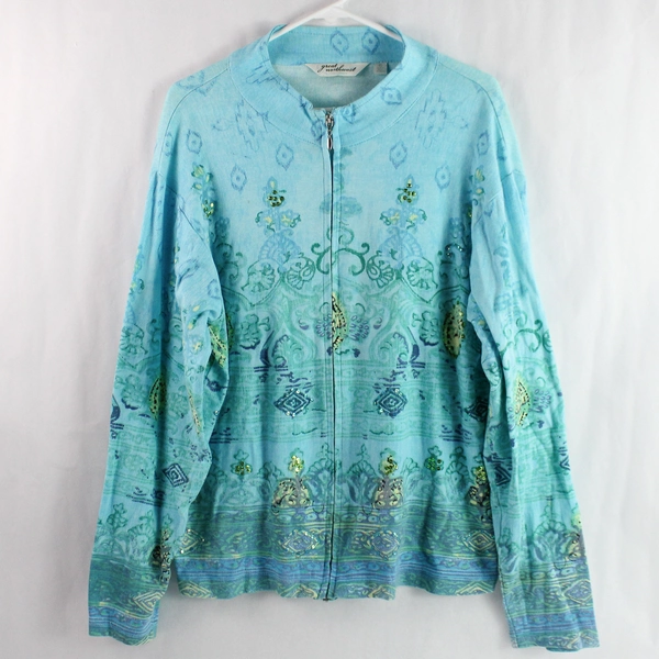 Great Northwest Women's XL Full-Zip Blue Sequin Jacket - Pre-Owned