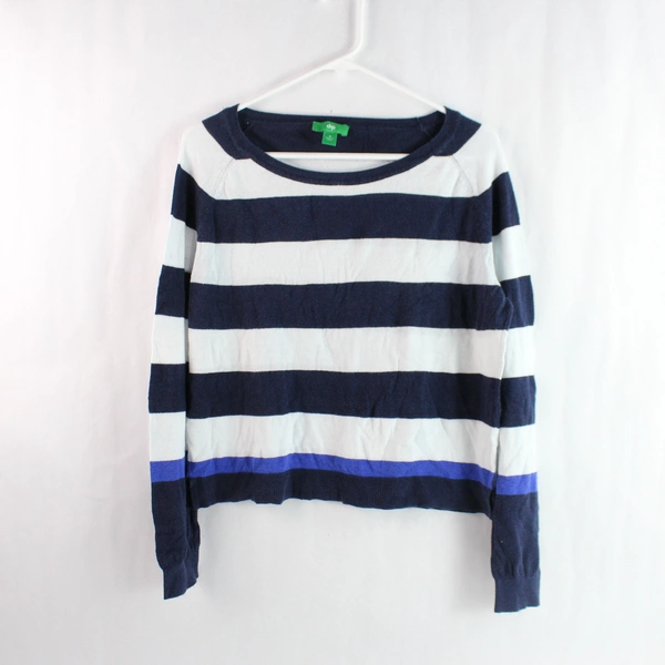 Dip White & Blue Striped Cropped Sweater Women's Size S - Pre-Owned