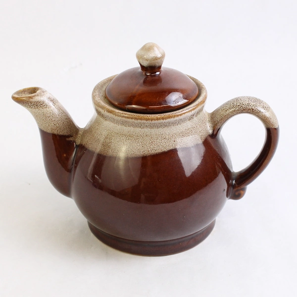 Vintage Brown and Beige Drip Glaze Teapot 6.25 Inch
