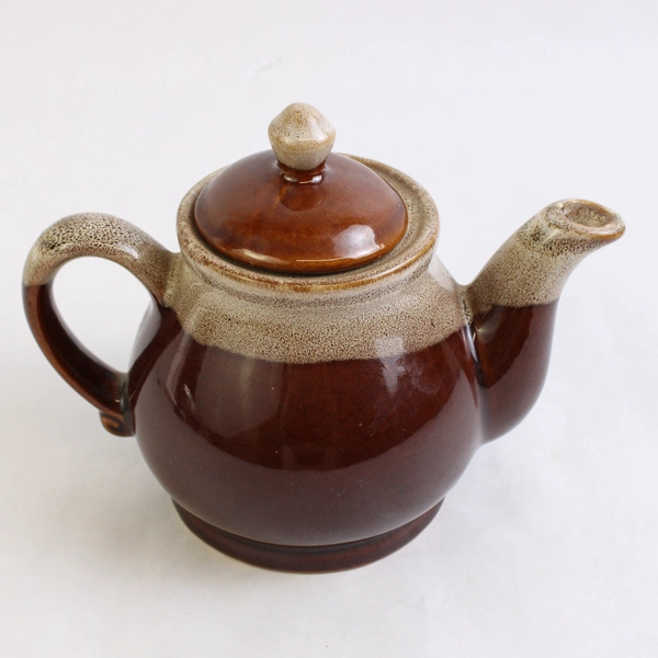 Vintage Brown and Beige Drip Glaze Teapot 6.25 Inch