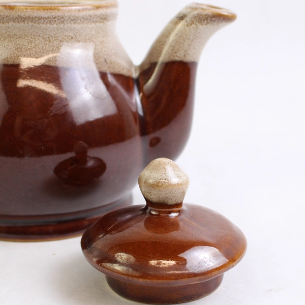 Vintage Brown and Beige Drip Glaze Teapot 6.25 Inch