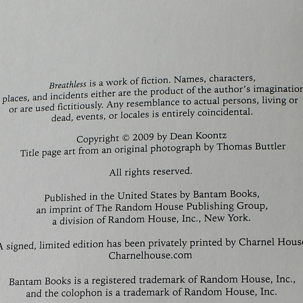 Breathless by Dean Koontz 2009 Hardcover