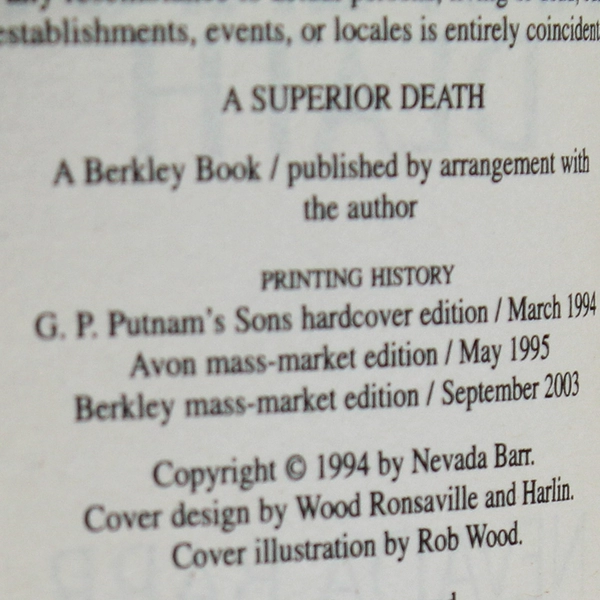 Lot of 2 Nevada Barr Books Track Of The Cat & A Superior Death (1993-94, PB)