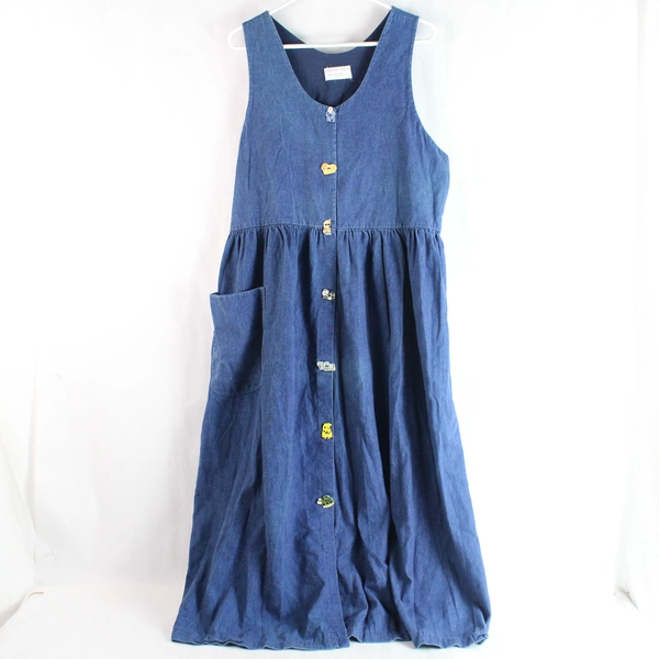 Carolart Designs Blue Cotton Dress Women's M Noah's Ark Print, Pre-owned