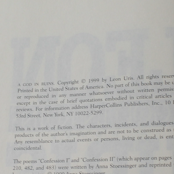 A God in Ruins by Leon Uris 1999 Hardcover