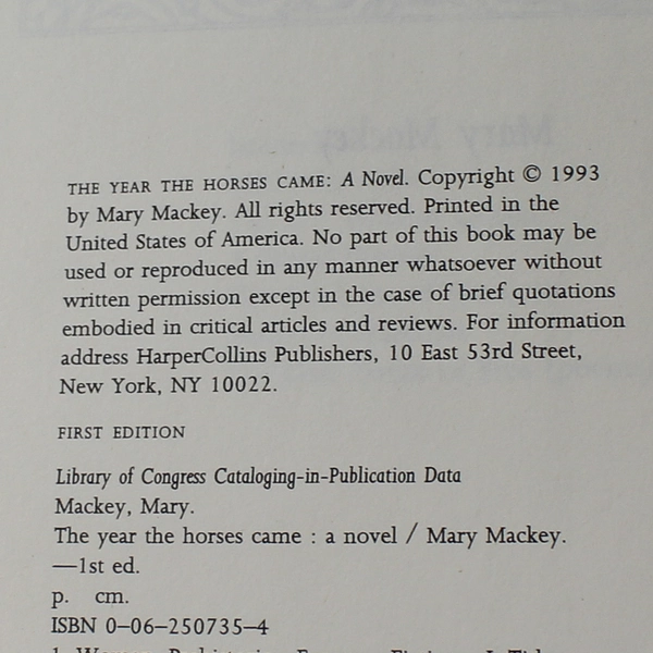 The Year the Horses Came by Mary Mackey 1993 Hardcover